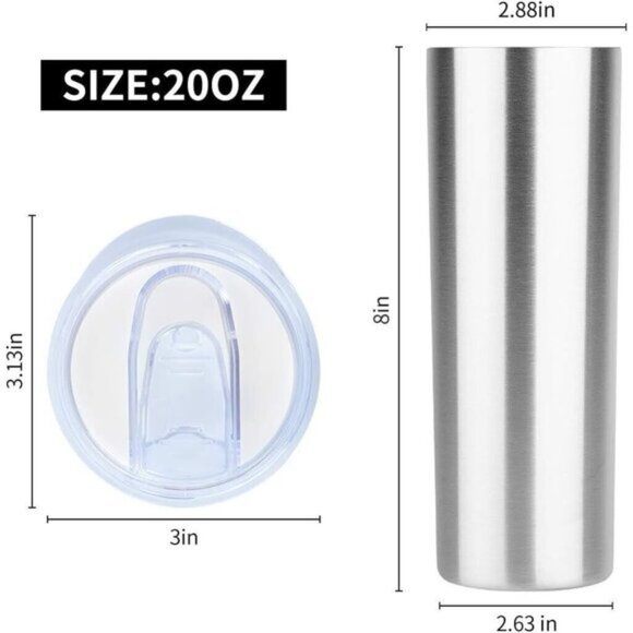 20 oz Stainless Steel Skinny Tumbler Insulated, Slim & Craft-Ready with Lid - Picture 2 of 5